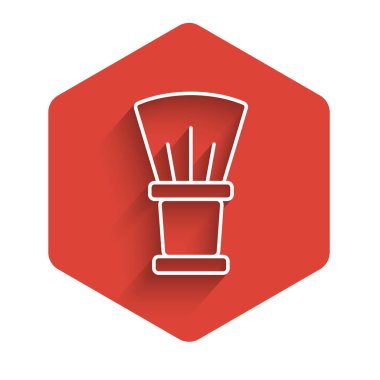 Beyaz çizgi tıraş fırçası simgesi uzun gölge arkaplan izole. Berber dükkanı sembolü. Kırmızı altıgen düğmesi. Vektör