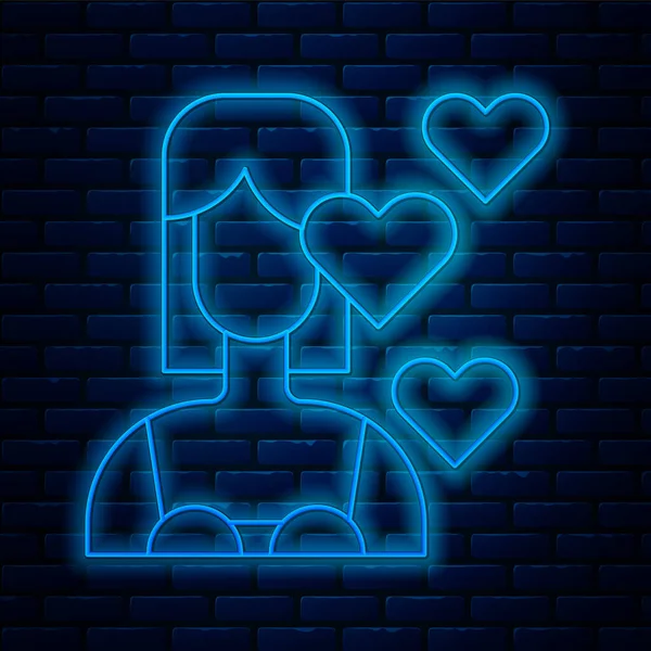 Linha de néon brilhante Ame-se ícone isolado no fundo da parede de tijolo. Amor próprio. Autocuidado e felicidade. Vetor —  Vetores de Stock