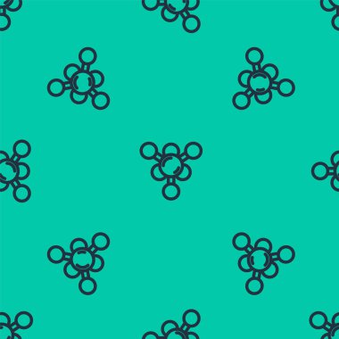 Mavi çizgi Molekül simgesi yeşil arka planda kusursuz deseni izole etti. Kimya moleküllerinin yapısı, fen öğretmenlerinin yenilikçi eğitim posteri. Vektör