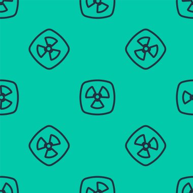 Mavi çizgi radyoaktif simge yeşil arkaplanda kusursuz desen izole etti. Radyoaktif zehirli sembol. Radyasyon tehlikesi işareti. Vektör