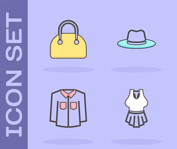 Set Undershirt, Handbag, Shirt and Man hat icon. Vector — Stock Vector