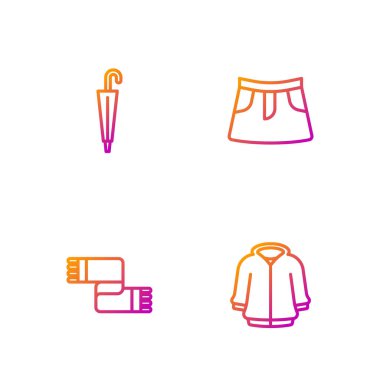 Kapüşonlu, şallı, şemsiyeli ve etekli. Renk simgeleri. Vektör