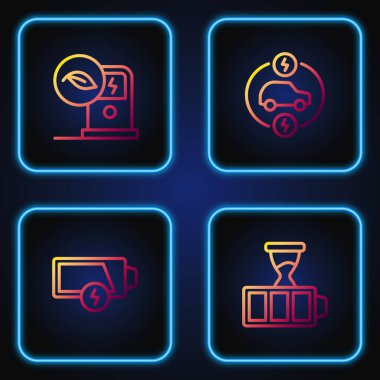 Hattı şarj et, pili az, elektrikli araba şarj istasyonu ve... Renk simgeleri. Vektör