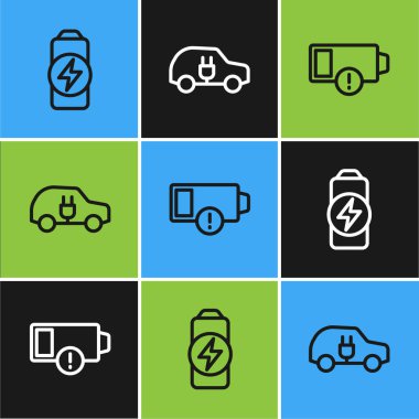 Batarya şarjı, düşük pil ve elektrikli araba ikonu ayarlayın. Vektör