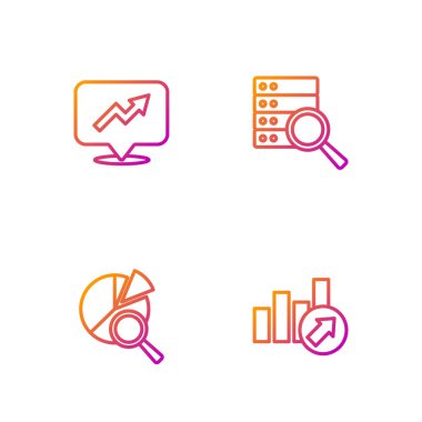 Satır Finansal büyüme, Arama veri analizi ve Sunucu ayarlayın. Renk simgeleri. Vektör