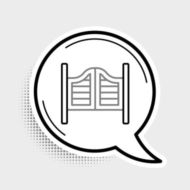 Eski batı sallanan salon kapısı simgesi gri arka planda izole edildi. Renkli taslak konsepti. Vektör