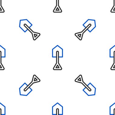 Çizgi küreği simgesi beyaz arkaplanda izole edilmiş kusursuz desen. Bahçe aletleri. Bahçecilik, tarım, çiftçilik aleti. Renkli taslak konsepti. Vektör