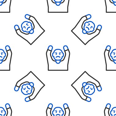 Line Thief surrendering hands up icon isolated seamless pattern on white background. Man surrendering with both hands raised in air. Colorful outline concept. Vector