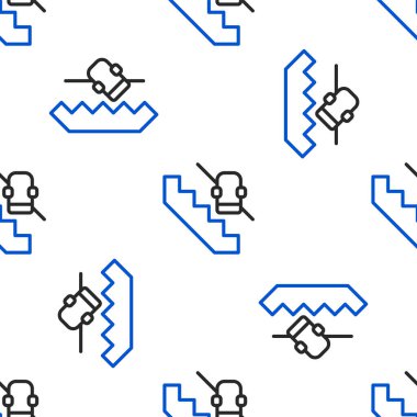 Line Disabled access elevator lift escalator icon isolated seamless pattern on white background. Movable mechanical chair platform for handicapped human. Colorful outline concept. Vector