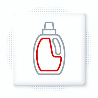 Çamaşır deterjanı, çamaşır suyu, bulaşık deterjanı ya da beyaz arka planda izole edilmiş başka bir temizlik malzemesi için çizgi plastik şişe. Renkli taslak konsepti. Vektör