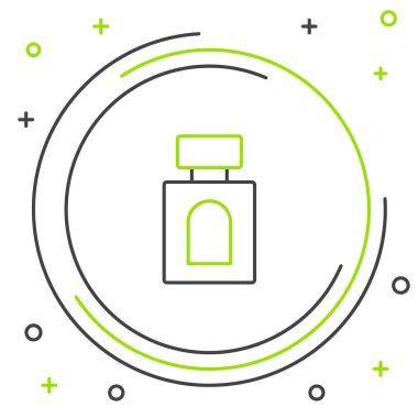 Beyaz arkaplanda çizgi traş losyonu simgesi izole edildi. Parfüm spreyi ikonu. Erkek parfüm şişesi. Renkli taslak konsepti. Vektör