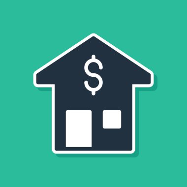 Yeşil arka planda dolar sembolü olan Mavi Saray. Ev ve para. Emlak konsepti. Vektör