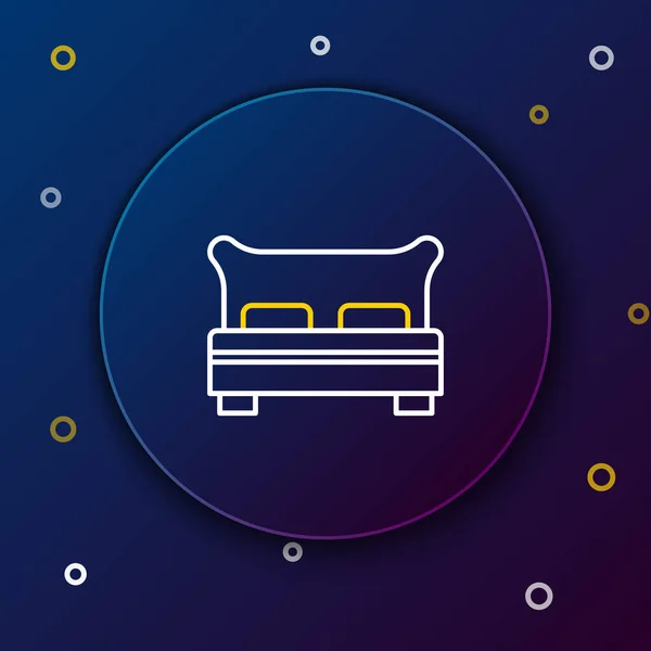 Лінія Велике ліжко для двох або однієї людини ізольовано на синьому фоні. Барвиста концепція контуру. Векторні — стоковий вектор
