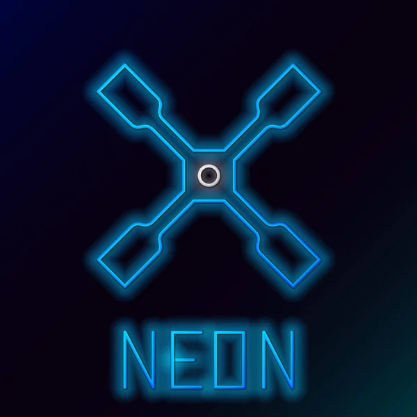 Leuchtende Neon-Linie Radschlüssel-Symbol isoliert auf schwarzem Hintergrund. Radstrebe. Buntes Rahmenkonzept. Vektor — Stockvektor