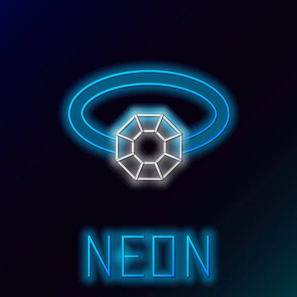 Ragyogó neon vonal Gyémánt eljegyzési gyűrű ikon elszigetelt fekete háttérrel. Színes vázlat koncepció. Vektor — Stock Vector