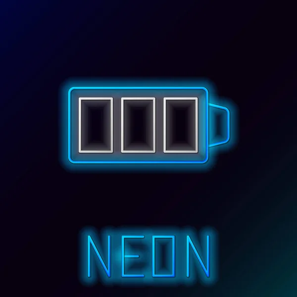 Linea neon incandescente Icona indicatore livello carica batteria isolato su sfondo nero. Concetto di contorno colorato. Vettore — Vettoriale Stock