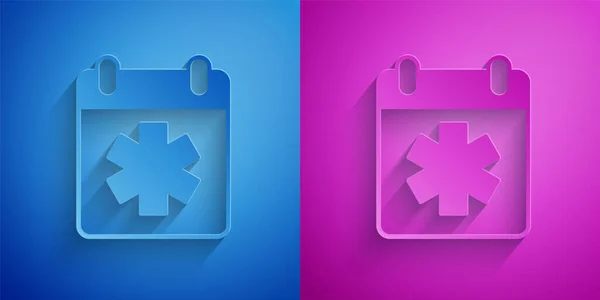 Paper cut Doctor appointment icon isolated on blue and purple background. Calendar, planning board, agenda, consultation doctor. Paper art style. Vector — Vector de stock