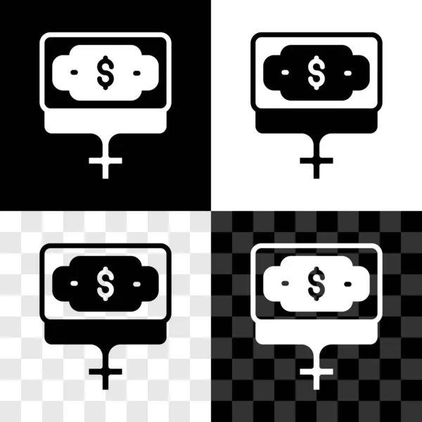 Set Money growth woman icon isolated on black and white, transparent background. Income concept. Business growth. Investing, savings and managing money concept. Vector — Stockový vektor