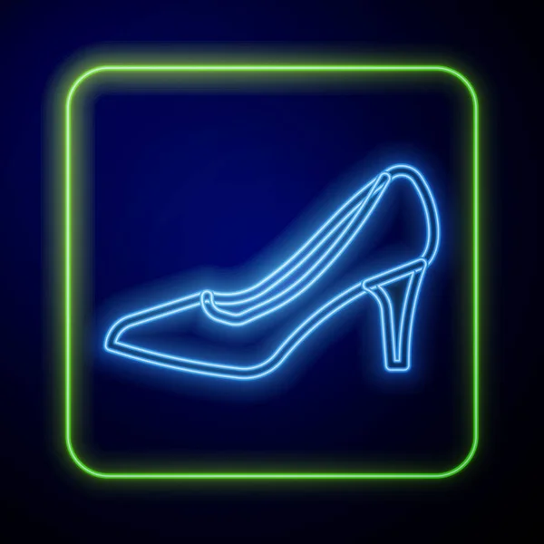 Glowing neon Woman shoe with high heel icon isolated on blue background. Vector - Stok Vektor