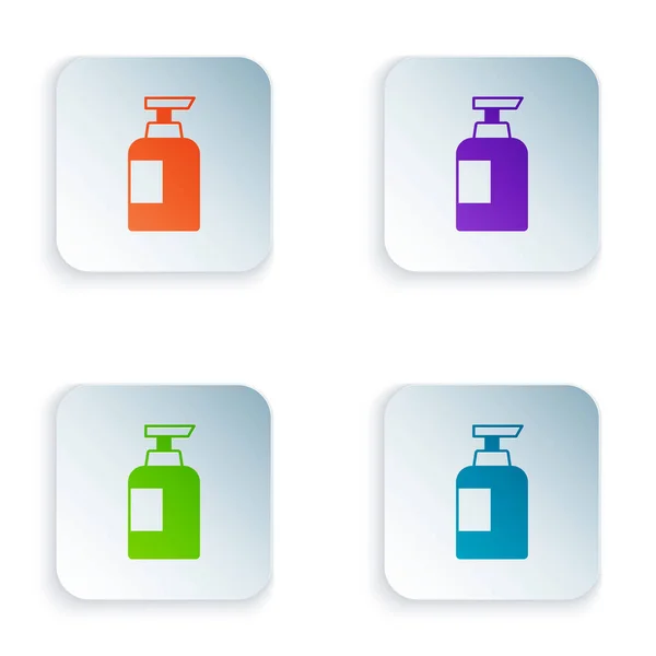 Color Bottle of shampoo icon isolated on white background. Set colorful icons in square buttons. Vector — Image vectorielle