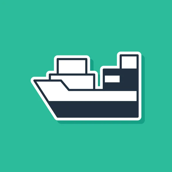 Blue Cargo ship with boxes delivery service icon isolated on green background. Delivery, transportation. Freighter with parcels, boxes, goods. Vector — Archivo Imágenes Vectoriales