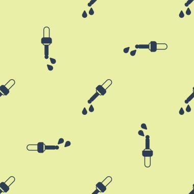 Mavi Pipette simgesi sarı arkaplanda izole edilmiş pürüzsüz desen. Tıbbi elementler, kimya laboratuarı ekipmanları. Tıp sembolü. Vektör