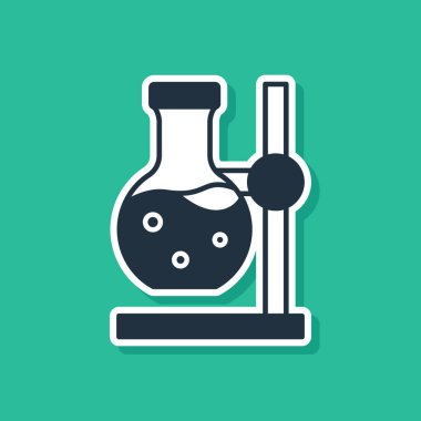 Blue Glass test tube flask on stand icon isolated on green background. Laboratory equipment. Vector
