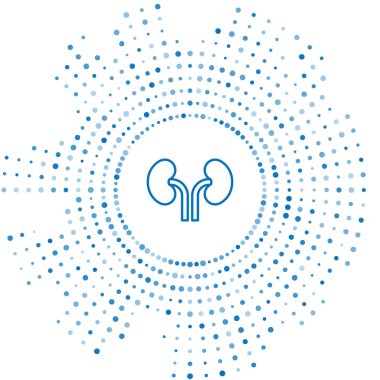 Blue line Human kidneys icon isolated on white background. Abstract circle random dots. Vector
