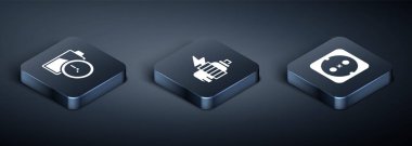 Set Isometric Battery charge, Electrical outlet and motor icon. Vector