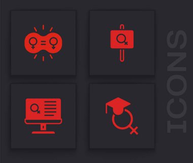 Set Teacher, Gender equality, Feminist activist and Dating app icon. Vector