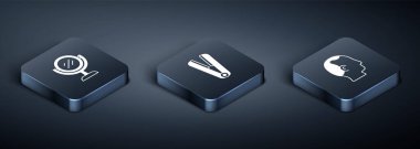 Set Isometric Hand mirror, Baldness and Curling iron for hair icon. Vector
