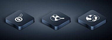 Set Isometric Financial growth dollar, and Search data analysis icon. Vector