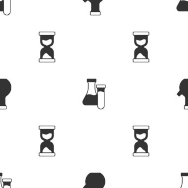 Set Test tube, and Old hourglass on seamless pattern. Vector