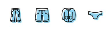 Set line Sweater, Pants, Short or pants and Men underpants icon. Vector