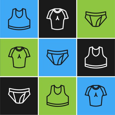 Set line Undershirt, Men underpants and T-shirt icon. Vector