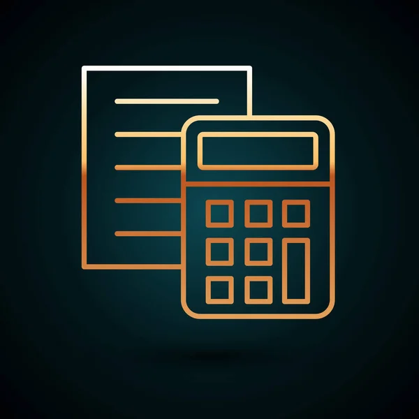 Icono de la calculadora de línea dorada aislado sobre fondo azul oscuro. Símbolo contable. Cálculos de negocio matemáticas educación y finanzas. Vector — Vector de stock