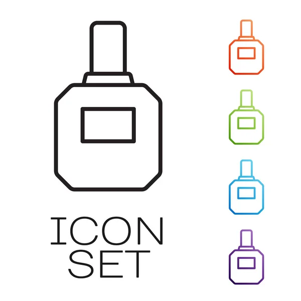 Black line Aftershave icon isolated on white background. Cologne spray icon. Male perfume bottle. Set icons colorful. Vector — Archivo Imágenes Vectoriales