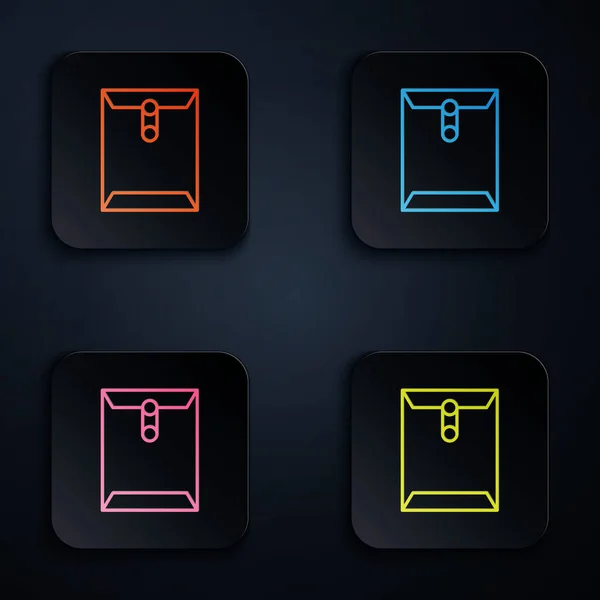 Color neon line Envelope icon isolated on black background. Received message concept. New, email incoming message, sms. Mail delivery service. Set icons in square buttons. Vector — Archivo Imágenes Vectoriales