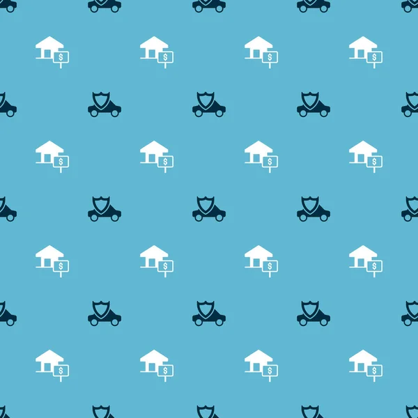 Set Car with shield and House dollar on seamless pattern. Vector — Image vectorielle