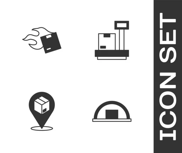 Set Warehouse, Carton cardboard box, Location with and Scale icon. Vector — стоковый вектор