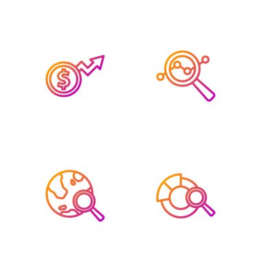 Hat Arama veri analizi, dünya, finansal büyüme doları ve... Renk simgeleri. Vektör