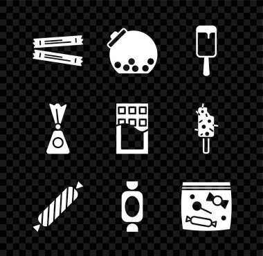 Şeker paketleri, içinde şeker olan cam kavanoz dondurma, şeker, şeker paketi ve çikolata ikonu. Vektör