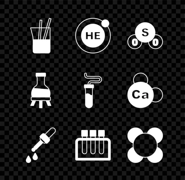 Набор лабораторной посуды, гелия, диоксида серы SO2, Pipette, пробирки, молекулы и иконки. Вектор — стоковый вектор