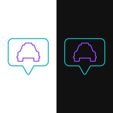 Beyaz ve siyah arkaplanda izole edilmiş taksi simgesi olan çizgi haritası işaretçisi. Konum sembolü. Renkli taslak konsepti. Vektör