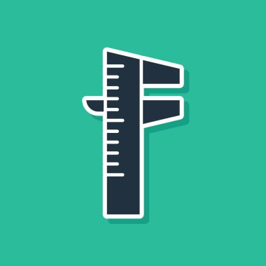 Mavi Calliper veya kalibre ve ölçek simgesi yeşil arka planda izole edildi. Hassas ölçüm aletleri. Vektör