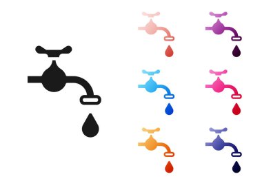 Düşen su damlası ikonu beyaz arka planda izole edilmiş Kara Su musluğu. Simgeleri renklendirin. Vektör