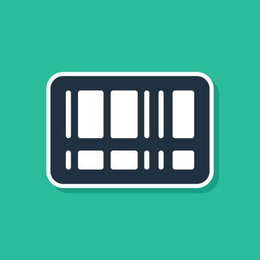 Mavi Barkod simgesi yeşil arkaplanda izole edildi. Vektör