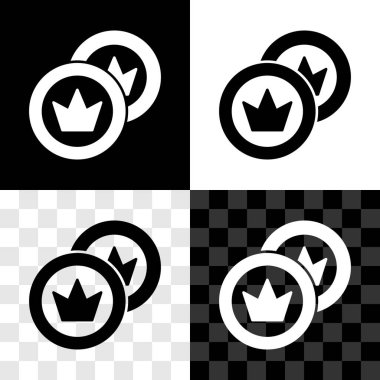 Korsan madeni para simgesini siyah beyaz, şeffaf arkaplanda izole et. Vektör