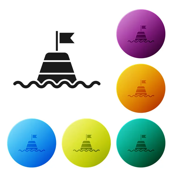 Zwarte drijvende boei op de zee pictogram geïsoleerd op witte achtergrond. Stel pictogrammen in de kleur cirkel knoppen. Vector — Stockvector