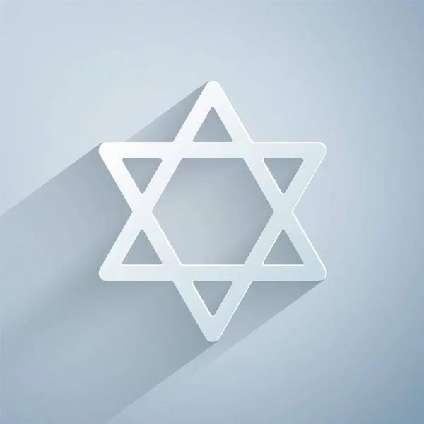 Χάρτινη κοπή Εικονίδιο αστεριού του Δαβίδ απομονωμένο σε γκρι φόντο. Εβραϊκό θρησκευτικό σύμβολο. Σύμβολο του Ισραήλ. Στυλ χάρτινης τέχνης. Διάνυσμα — Διανυσματικό Αρχείο